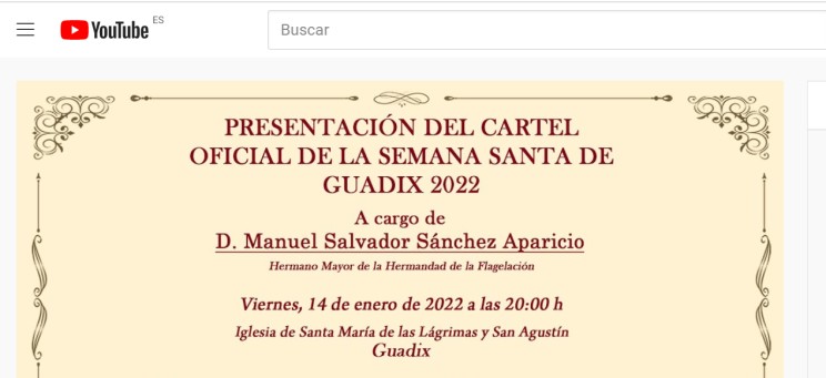 Retransmisión en directo de la presentación del cartel de Semana Santa de Guadix 2022