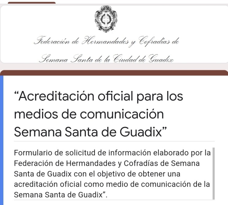 Solicitud de acreditaciones oficiales para medios de comunicación - Semana Santa de Guadix 2022