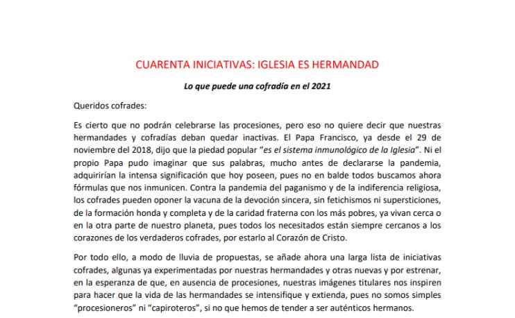 Don Manuel Amezcua Morillas, consiliario de la federación de hermandades y cofradías de Guadix , ha elabora un documento en el que le se plasman una serie de propuestas para los cofrades accitanos.