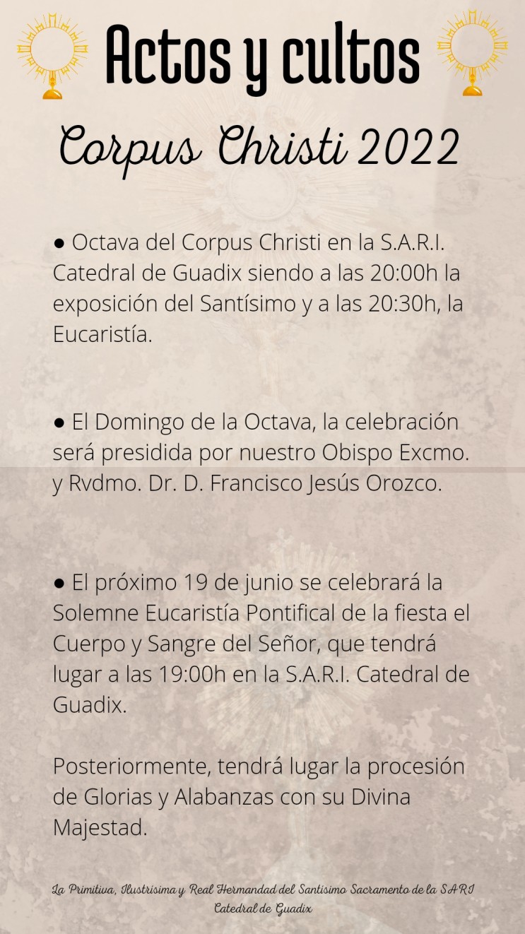 Actos y Cultos con motivo de la celebración del Corpus Christi