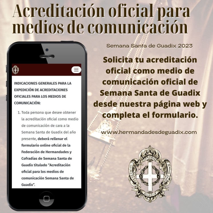 Solicitud de acreditaciones oficiales para medios de comunicación - Semana Santa de Guadix 2023