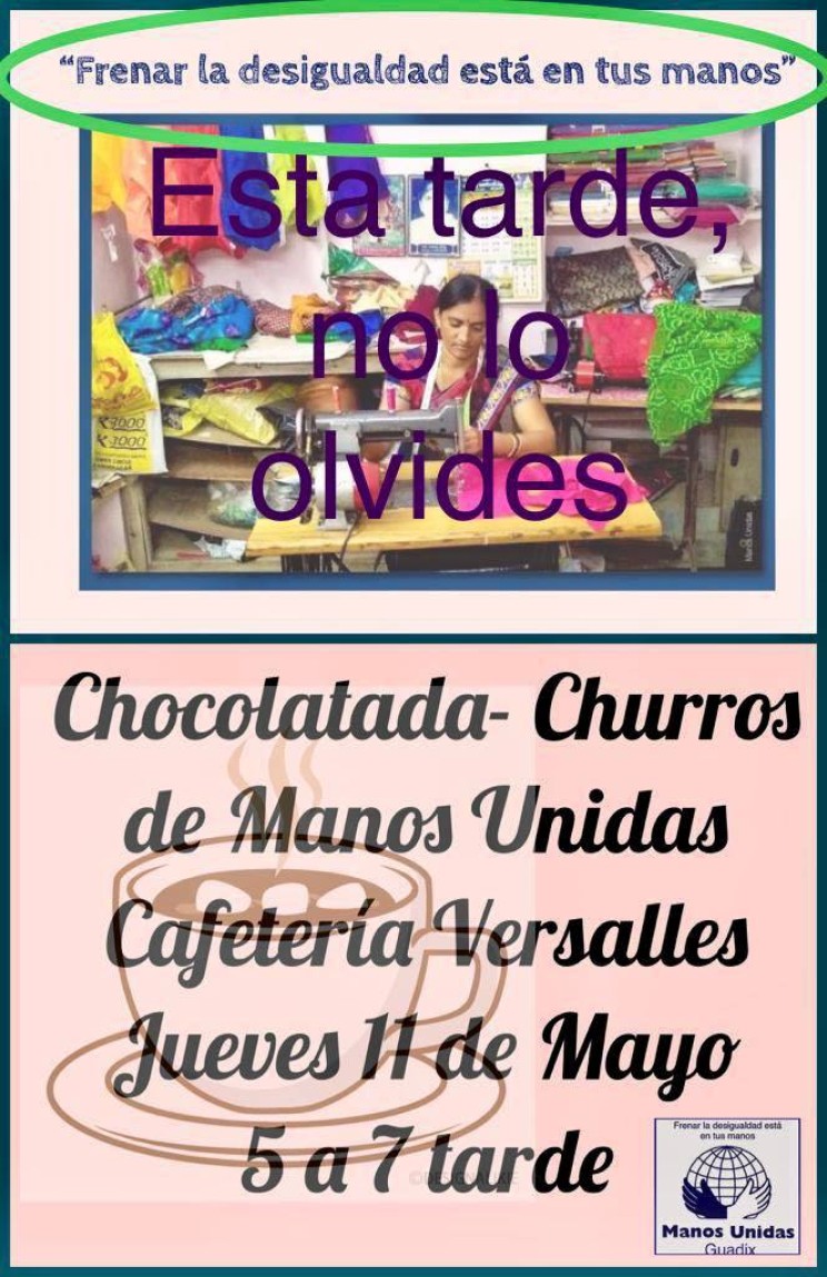 Tradicional chocolatada de Manos Unidas , jueves 11 de mayo de 17.00h a 19.00h