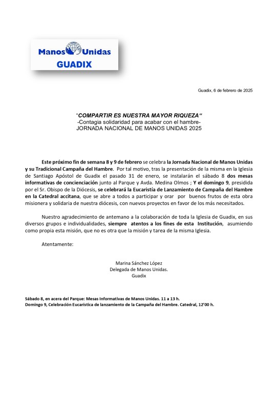Guadix se Une a la Jornada Nacional de Manos Unidas 2025