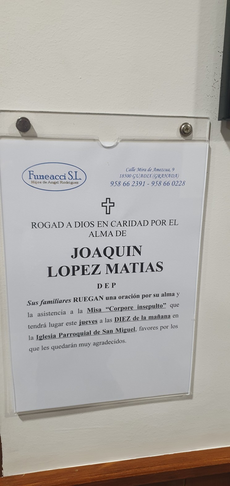 Comunicado de condolencias por el fallecimiento de D. Joaquín López Matías, padre del Hermano Mayor de la Hermandad de la Soledad, Javi López