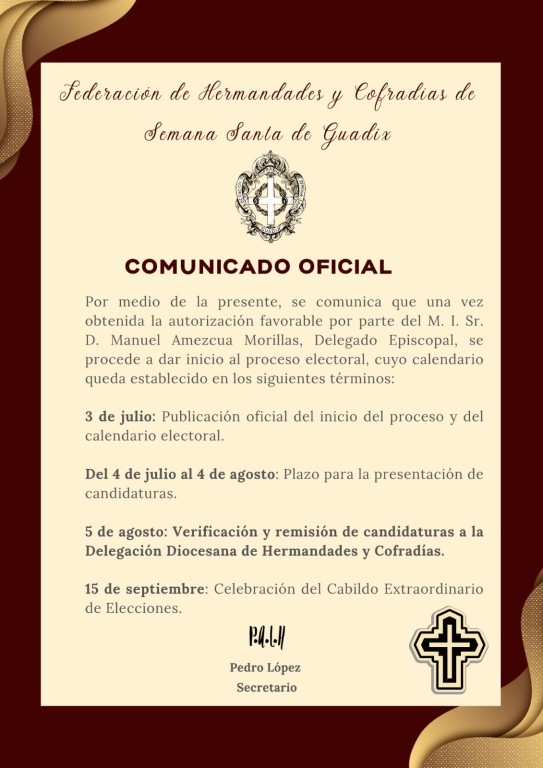 Proceso Electoral 2025 - Federación de Hermandades y Cofradías de Semana Santa de Guadix
