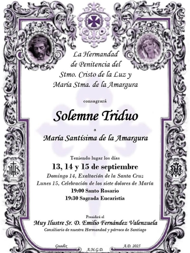 Hoy comienza el Solemne Triduo en honor a María Santísima de la Amargura