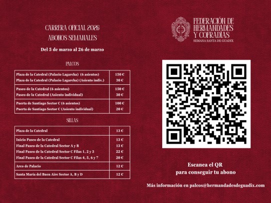 Habilitada la web para la compra de abonos y sillas de la nueva Carrera Oficial de la Semana Santa de Guadix