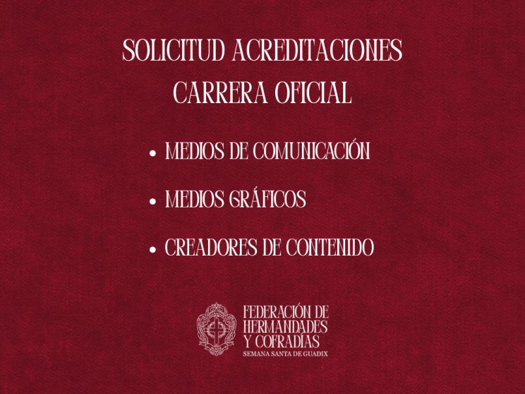 Abierto el plazo de acreditaciones de medios para la Carrera Oficial de la Semana Santa de Guadix